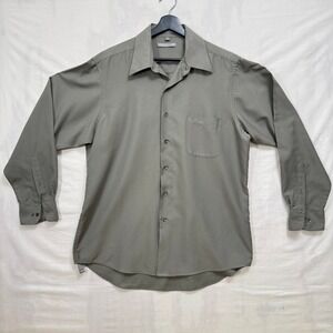 Geoffrey Beene Shirt Mens 16.5 34/35 Olive Green Long Sleeve Button Down Solid